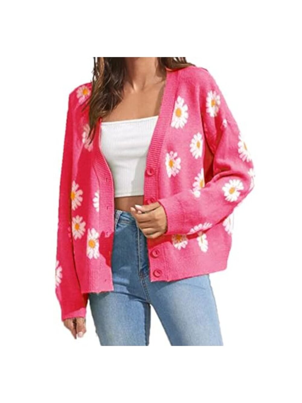 Women's Long Sleeve Button Down V Neck Knit Cardigan Sweater